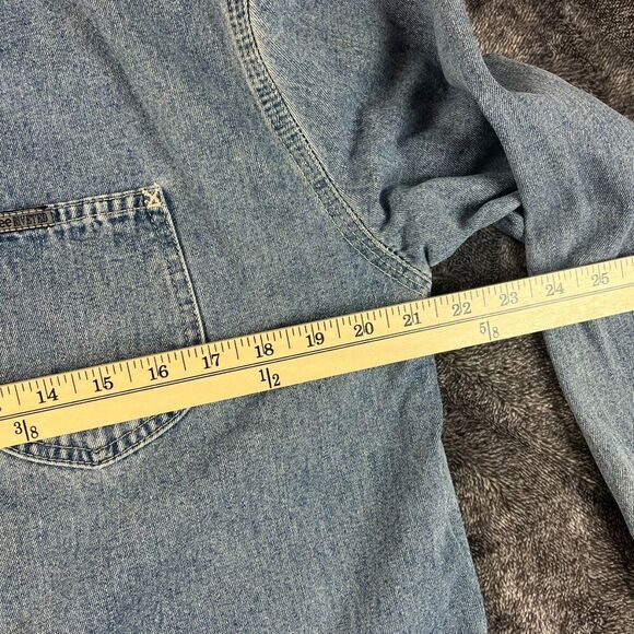 Vtg 80s 90s Lee Riveted Corduroy Collar Denim Barn Chore Jacket Trucker L USA - Picture 5 of 11